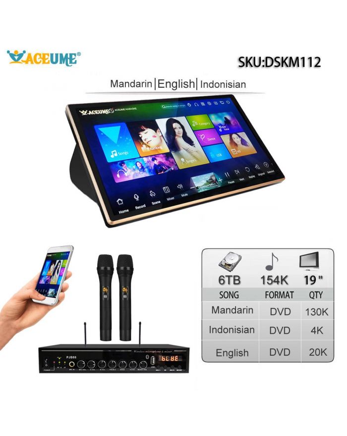 DSKM112-6TB HDD 154K English Chinese  Malay/Indonesia Songs 19" Touch Screen Karaoke Machine Individual karaoke Mixer Free Wireless Microphone